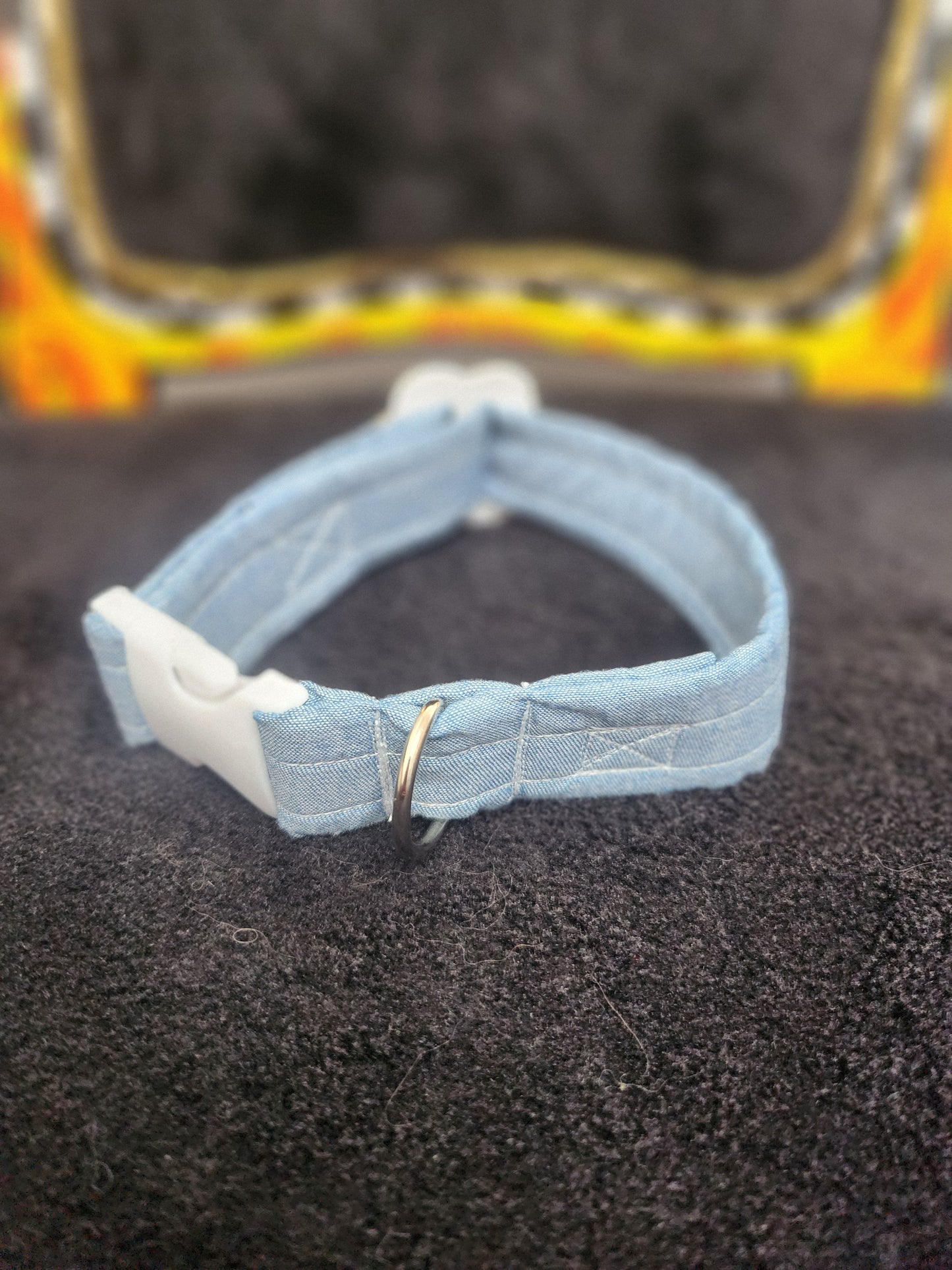 Cotton Denim White Flower Pet Collar