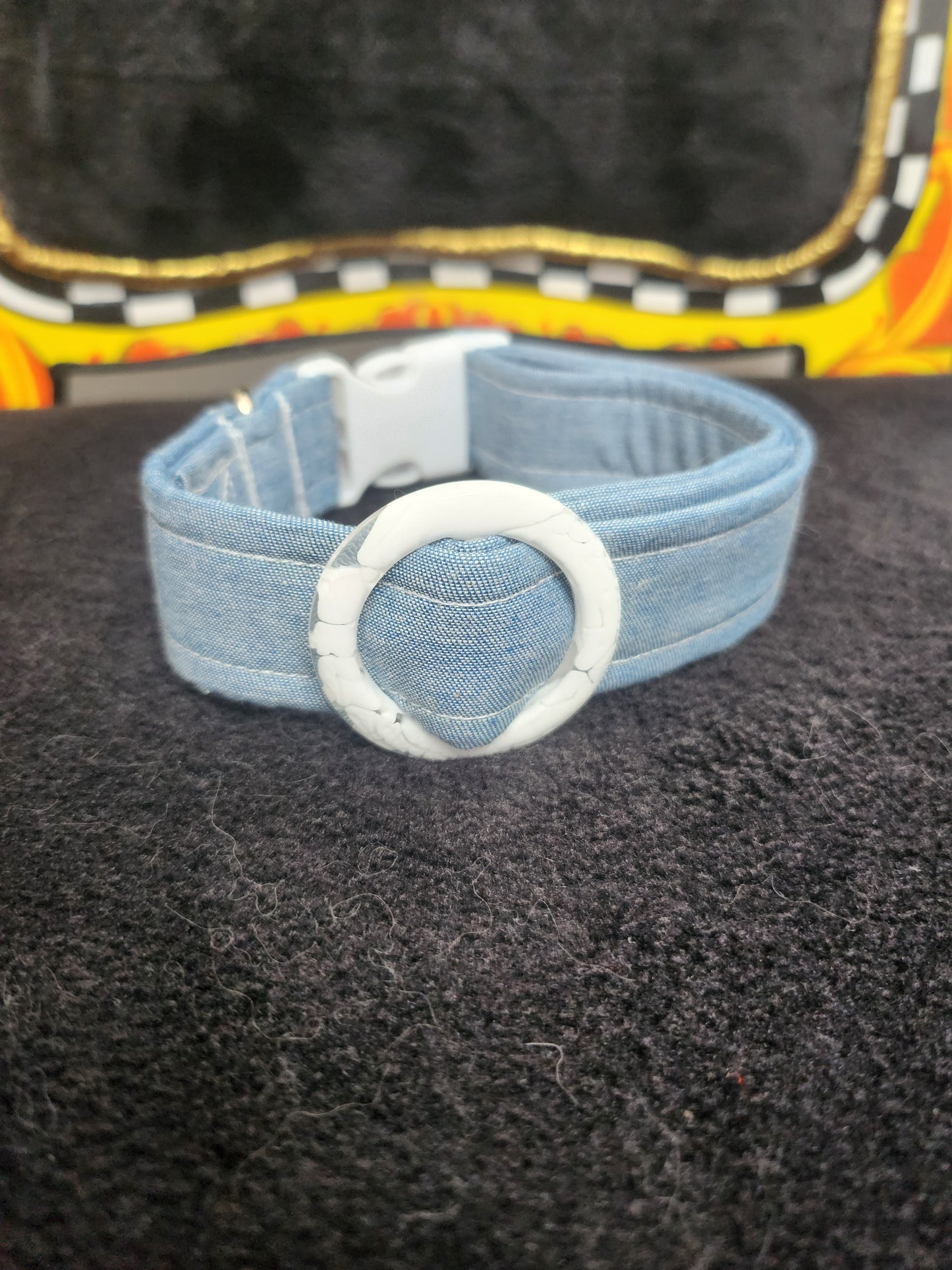 Cotton Denim White Circle Pet Collar