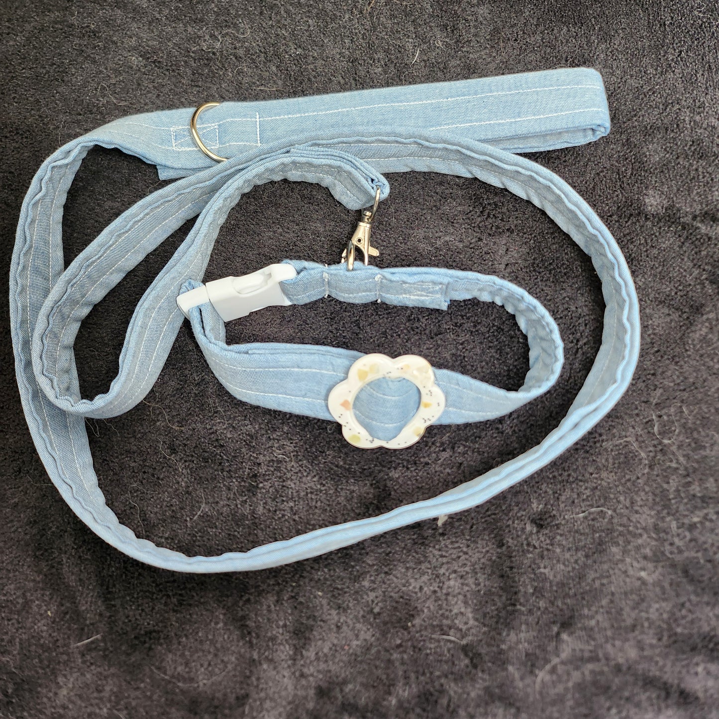 Cotton Denim White Flower Pet Collar