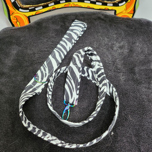 Cotton Zebra Print Pet Lead With Rainbow Metal Hardware 120cm long