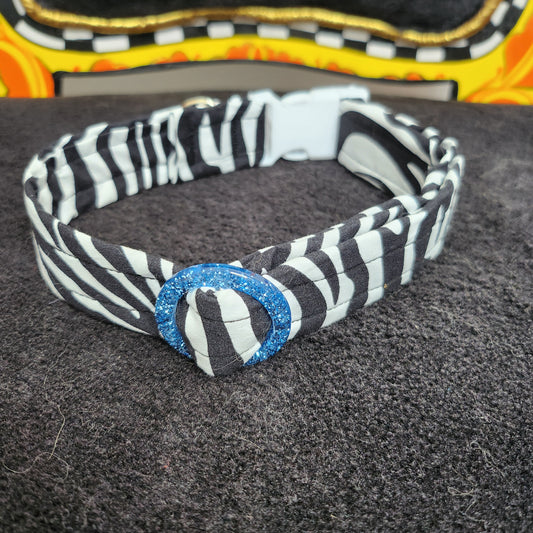 Cotton Zebra Print Pet Collar With Blue Glitter Collar Adjuster